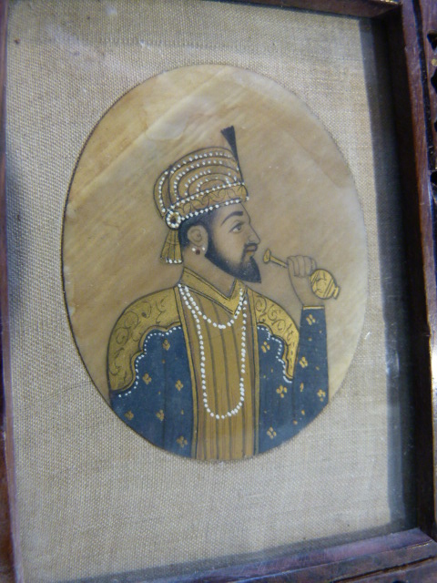 19th Century Mughal Ivory miniature mounted in a pierced work wooden frame. - Image 2 of 2