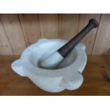 An Antique Mortar and wood turned pestle - approx 25cm x 13cm