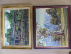 Oil on canvas signed Maude Johnston and one other on board - unsigned.