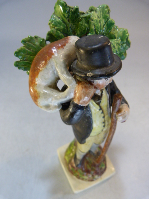 Staffordshire Pearlware figure of a Shepherd, possibly Walton. C.1800 - 1820. The man decorated in - Image 10 of 17