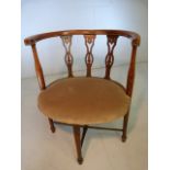 Edwardian four legged bedroom chair with pierced splats and curved upper rail.
