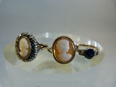 3 x Mixed rings (1) 9ct Gold 14.2mm x 12.1mm wide cameo of a Ladies head facing to her left. Size UK