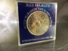 Commemorative coin for Queen Elizabeth The Queen Mother 80th Birthday Aug 4th 1980. In hard case