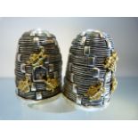 Marked 800 Silver: A pair of condiments in the form of Beehives