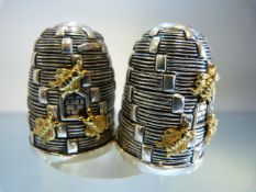 Marked 800 Silver: A pair of condiments in the form of Beehives