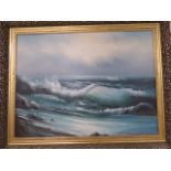 Large oil painting of a seascape scene