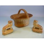 Brampton Pottery - A Pair of Salt glaze spaniels seated on plinths along with a Brampton Pottery