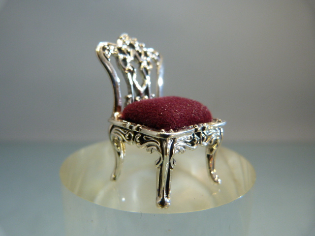 Silver pincushion in the form of Chippendale chair