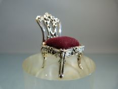 Silver pincushion in the form of Chippendale chair