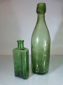 Two 19th Century green glass bottles. One Beer Bottle from Hann & Co Brewery, Honiton. The other