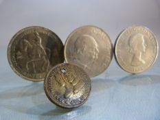 Coins - 1965 Churchill crown x 2, 1953 five shilling and a Commemorative coin dated 1831 William