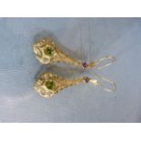 Pair of Silver and Gilt drop earrings set with Amethyst and Peridot