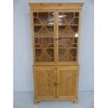 Antique pine small french dresser with glazed unit over