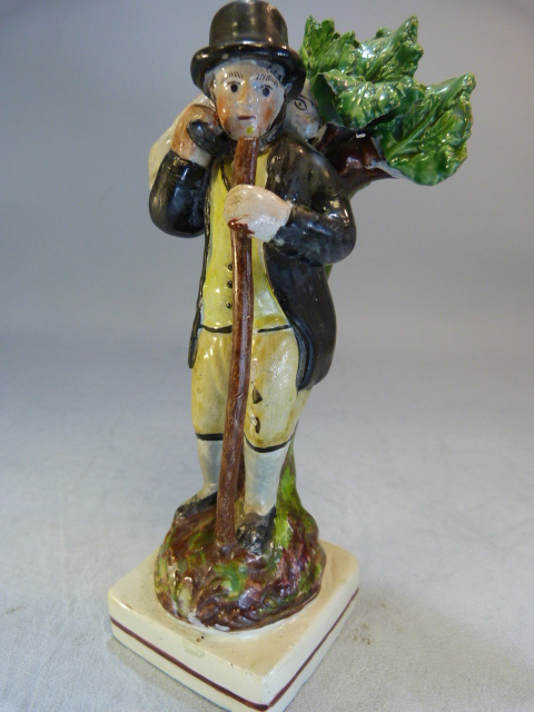 Staffordshire Pearlware figure of a Shepherd, possibly Walton. C.1800 - 1820. The man decorated in - Image 9 of 17