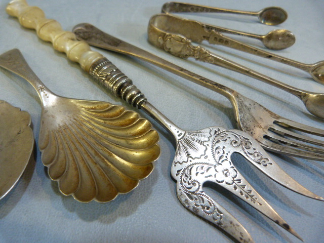 Collection of Silver items to include spoons, sugar tongs etc various hallmarks and ages. (total - Image 2 of 5
