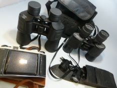 Pair of Kershaw field glasses, Two other pairs and a Kodak brownie junior