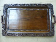 19th Century hardwood carved eastern tray