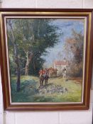 Hunting oil scene - A Well executed oil with fine detail. Palette knife and brush. Signed to lower