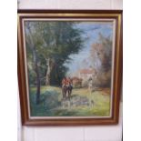 Hunting oil scene - A Well executed oil with fine detail. Palette knife and brush. Signed to lower