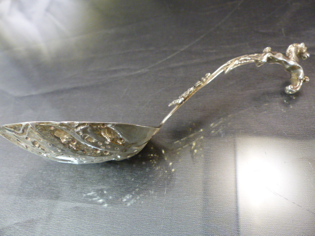 Dutch hallmarked silver sifter Stamped with lion to back and 2 under. The unusual spoon with rearing - Image 6 of 11