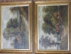 Two large oils of countryside scenes in large Gilt frames - unsigned