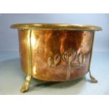 Unusual copper and brass Art nouveau repousse plant holder along with a heavy brass and hammered