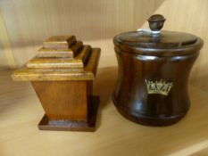 Turned wooden tobacco jar and an Art Deco table lighter
