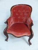 Antique mahogany button back bedroom chair on china castors