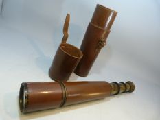 A three drawer brass and leather telescope marked TELE.SCT.REGTS MK 11s. H C R & Son Ltd. No 18534