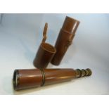 A three drawer brass and leather telescope marked TELE.SCT.REGTS MK 11s. H C R & Son Ltd. No 18534