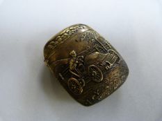 Brass cased Vesta with embossed decoration depicting a vintage automobile