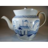 Large Pearlware blue and white hand painted Punch pot with Galleried top. Painted in underglaze blue