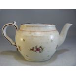 Pratt Creamware oval Teapot (missing cover) with scroll handle and decorated with floral sides.