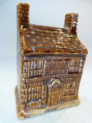 Brampton Pottery - Salt Glaze brick cottage c.1860 modelled as a Money box.