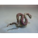 Silver and Marcasite and Ruby Brooch in the form of a snake