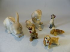 Lladro style rabbit and a dog along with a Wade Lady from Lady and the tramp figure