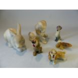 Lladro style rabbit and a dog along with a Wade Lady from Lady and the tramp figure