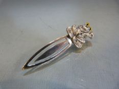 Silver bookmark with a frog finial with glass eyes