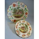 Two Staffordshire similar prattware plates with Scalloped rims. Both depicting farmhouses to