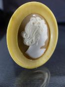 1930's approx 30mm x 23mm across Cameo Brooch of a female head facing right with a flower in her