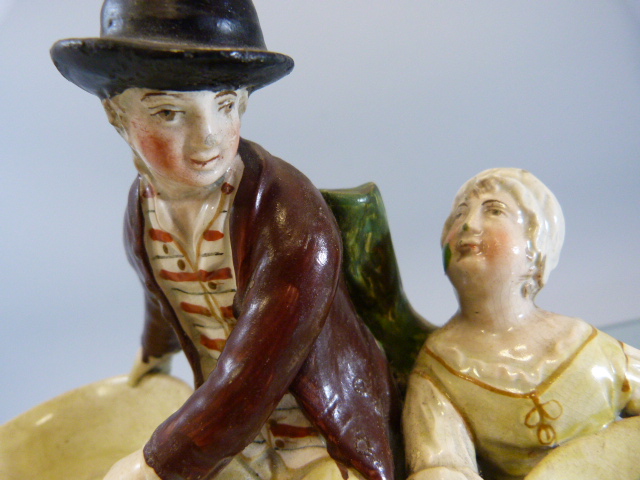 Staffordshire Pearlware sweet meat dish of a man and a lady sitting upon a tree holding baskets - Image 4 of 15