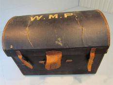 Leather clad domed top travel trunk with inner tray. WMP to top.