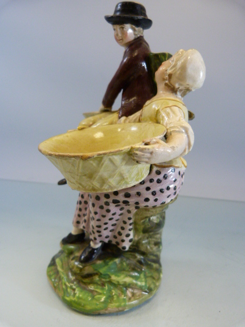 Staffordshire Pearlware sweet meat dish of a man and a lady sitting upon a tree holding baskets - Image 6 of 15