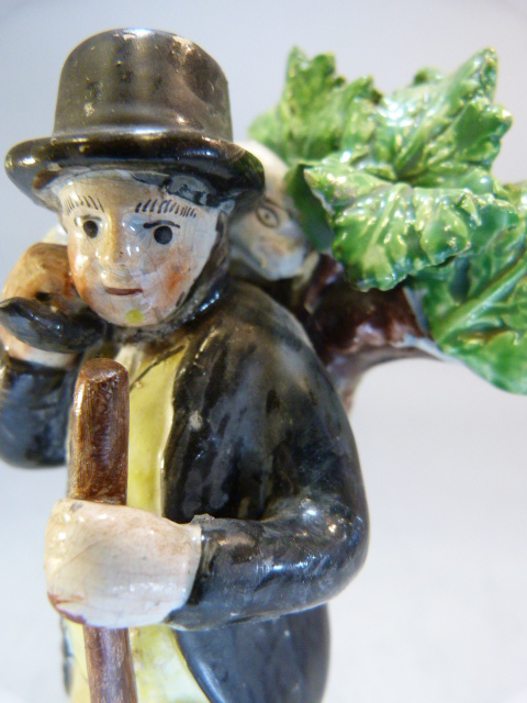 Staffordshire Pearlware figure of a Shepherd, possibly Walton. C.1800 - 1820. The man decorated in - Image 8 of 17