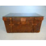 Antique travel trunk with leather straps (comes with glass top)