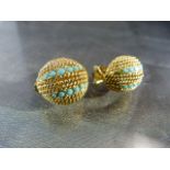 Pair of German earrings by Grosse with Faux turquoise & gold wirework