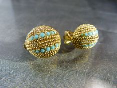 Pair of German earrings by Grosse with Faux turquoise & gold wirework