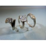 3 x Silver (925) CZ set dress rings. Weight 9.1gms