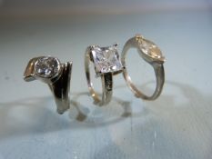 3 x Silver (925) CZ set dress rings. Weight 9.1gms