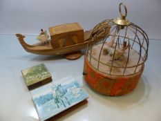 Music Boxes - Mid Century birds case with swinging bird when small drawer opens, Ship in the